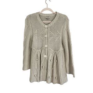 Retro Knit Sweater Popcorn Flared Cream L Boho Western Feminine Classic Chic 90s